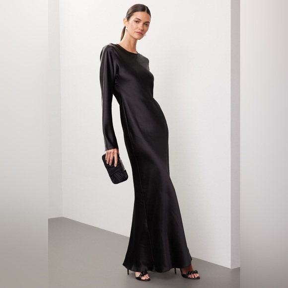 Revolve Delfi Collective Long Sleeve Black Satin Gown Size XS NWT - Picture 5 of 6